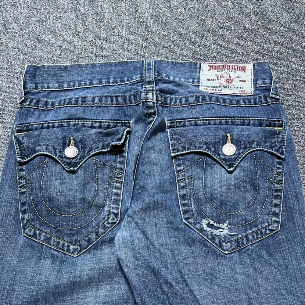 True Religion Slim Flap Old Multi SN Jeans Size 32 Blue Denim Y2K Streetwear